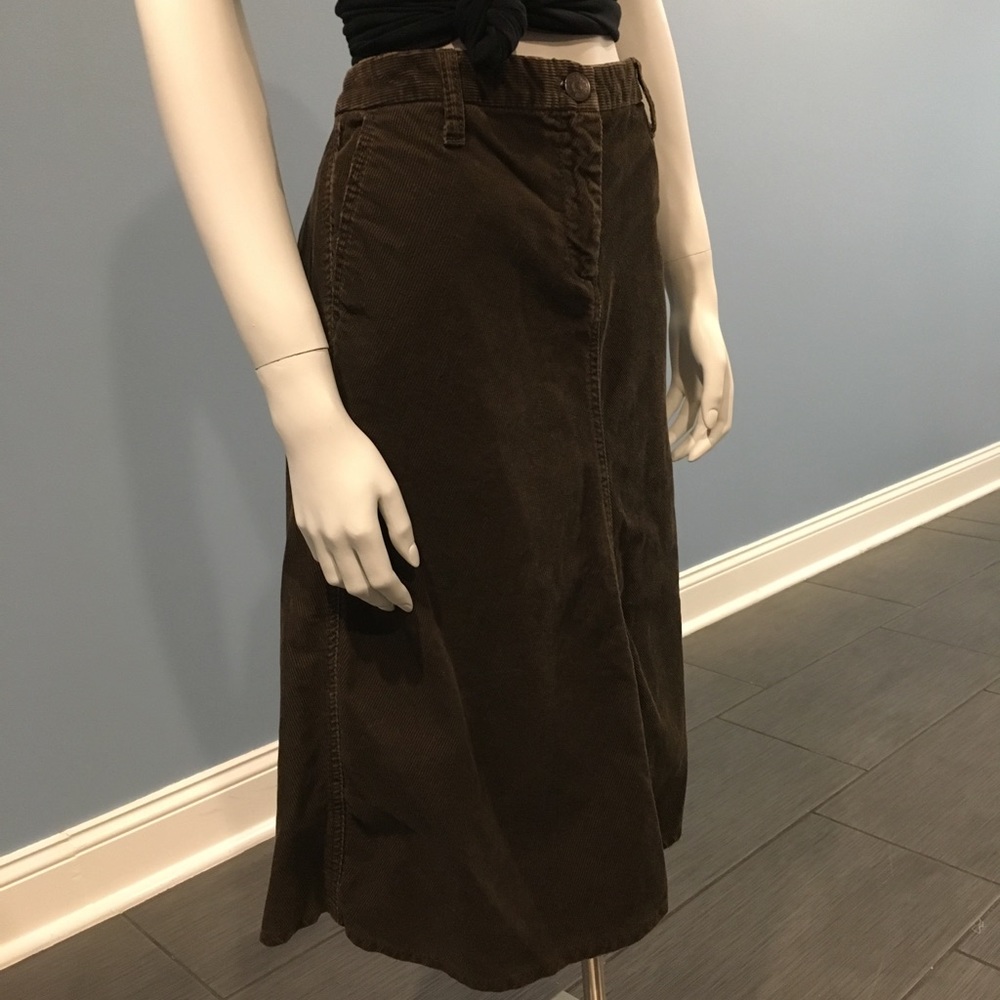 Chocolate Corduroy Midi Skirt with Four Pockets